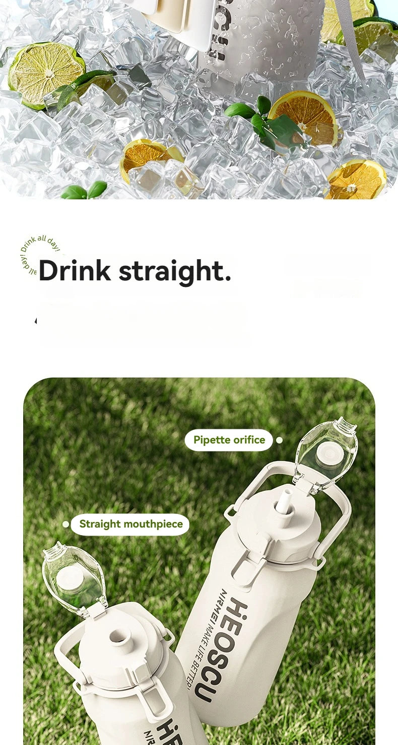 2L Thermal Water Bottle Vacuum Flasks Bottle Thermal Mug Tumbler with Straw large insulation Stainless Steel for travel Outdoor