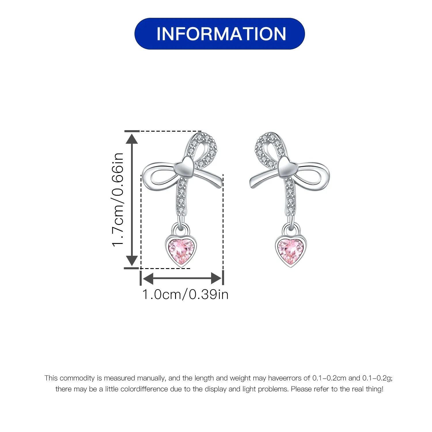 925 Sterling Silver Pink Heart Bow Stud Earrings – Elegant Gift for Women