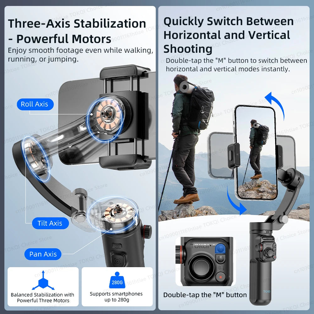 3-Axis Handheld Gimbal Stabilizer for Smartphone – Anti-Shake Video Tripod with Selfie Mode for iPhone & Xiaomi