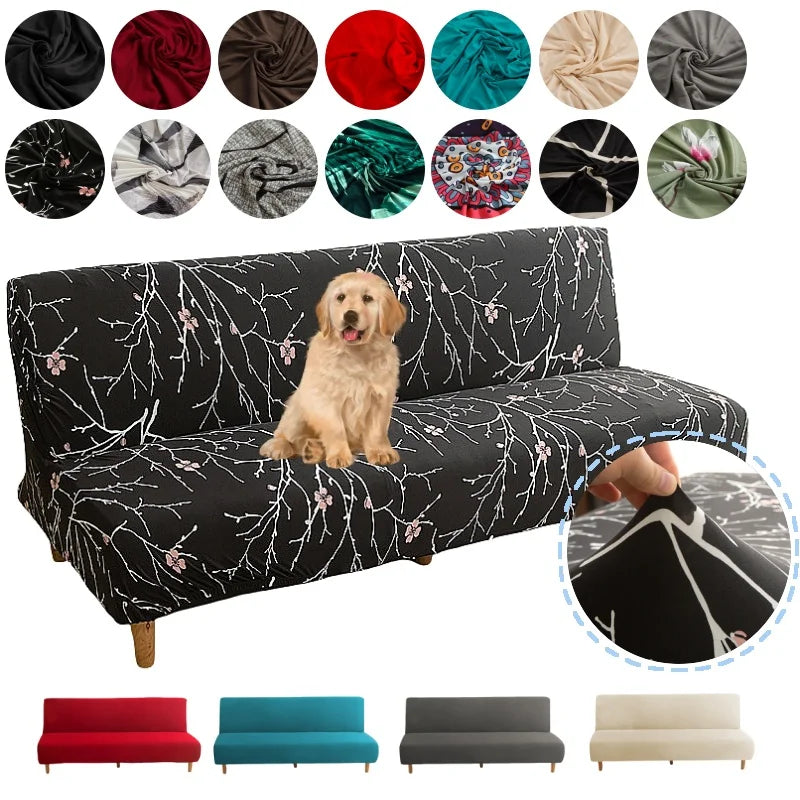 Armless Futon Sofa Cover Spandex Non-Slip Furniture Protector Removable Washable Folding Sofa Bed Cover For Bedroom Living Room