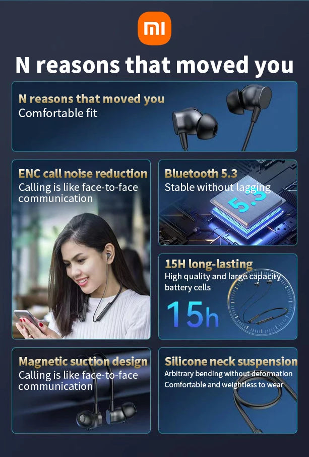 Xiaomi MijiaI BS09 ENC Bluetooth 5.3 Neckband Earphones – HiFi Stereo Wireless Sport Headphones