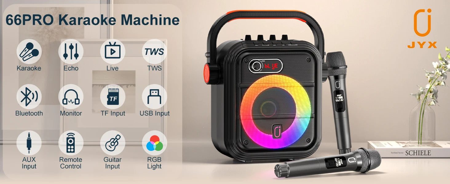 FanFun 66Pro Portable Bluetooth Karaoke Speaker with Mic & DJ Lights
