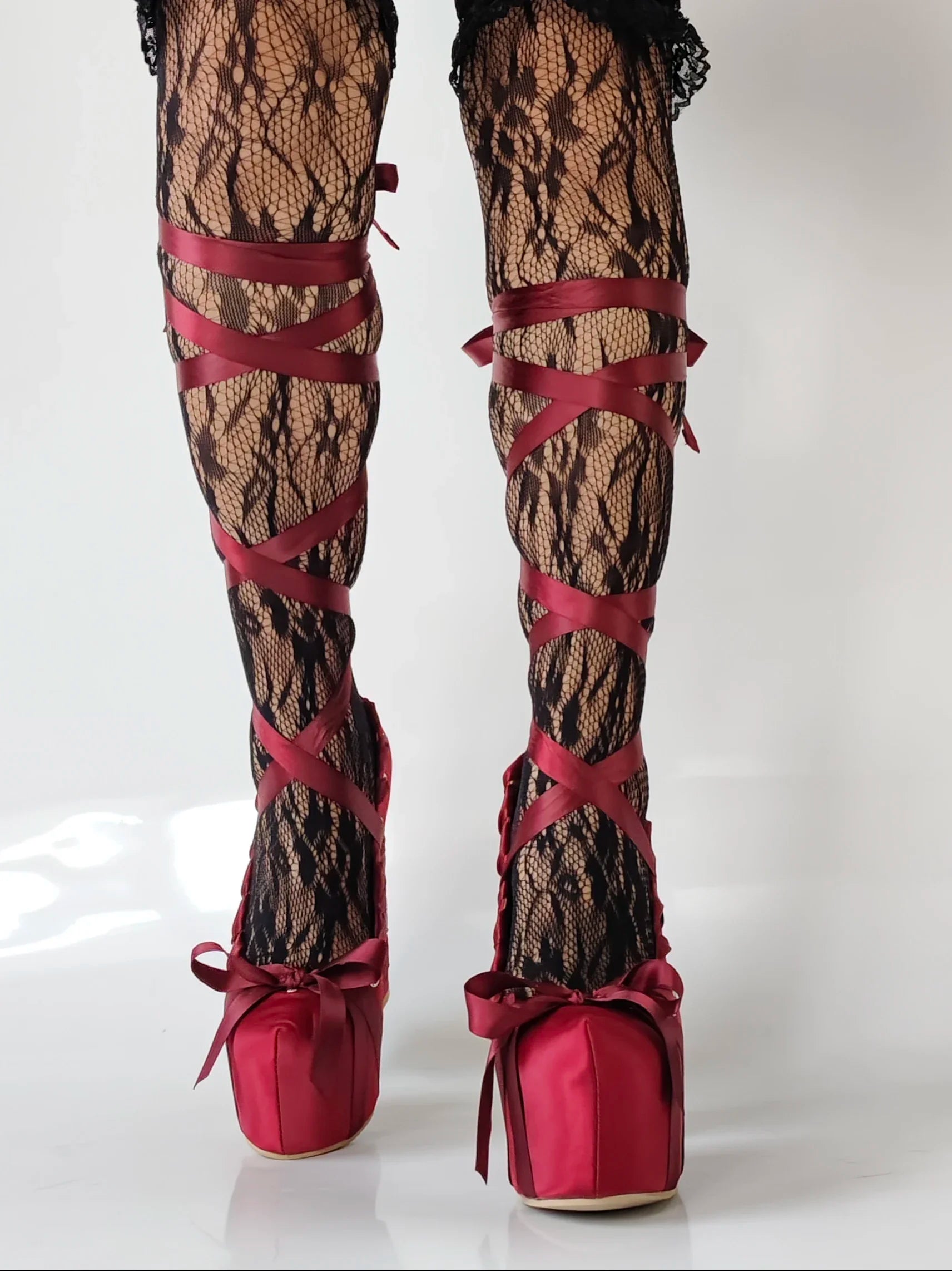 2025 Sweet Lolita Pink Bow Platform Sandals – Lace-Up Satin Strappy Heels for Women