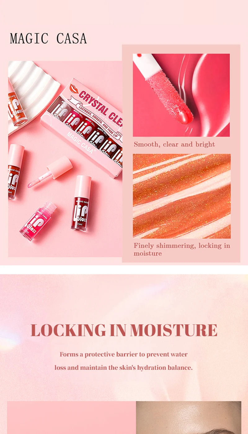 MAGIC CASA 6-Piece Jelly Lip Oil Set – Hydrating, Plumping & Long-Lasting Gloss