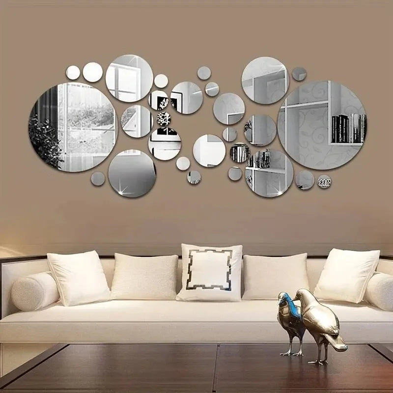26pcs 3D Acrylic Mirror Wall Stickers – Round DIY Decorative Wall Décor for Bedroom & TV Background