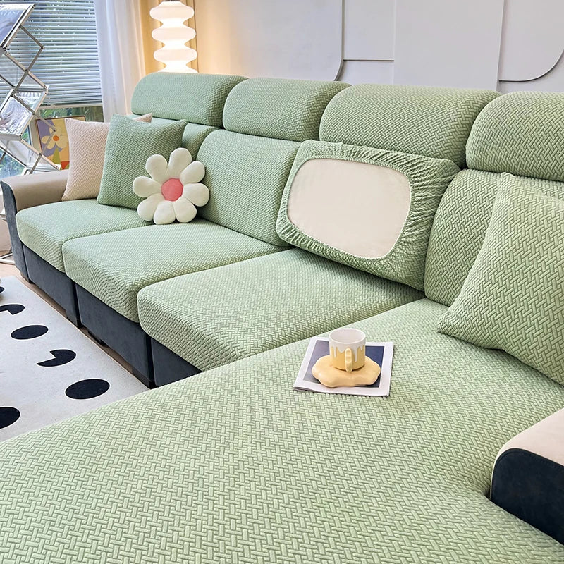 Jacquard Twill Elastic Sofa Slipcover – Stretch Furniture Protector for Home & Office Decor