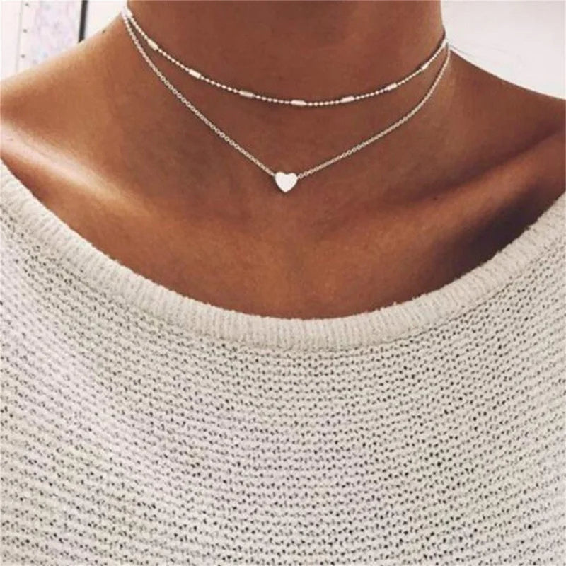Multilayer Pearl Cross & Heart Pendant Necklace – Gold Color Fashion Jewelry for Women 2024 Trend