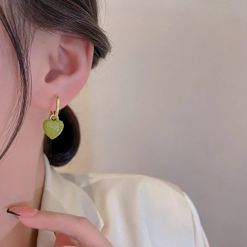 Red Epoxy Heart Drop Earrings – Cute Gold-Plated Women’s Fashion Jewelry