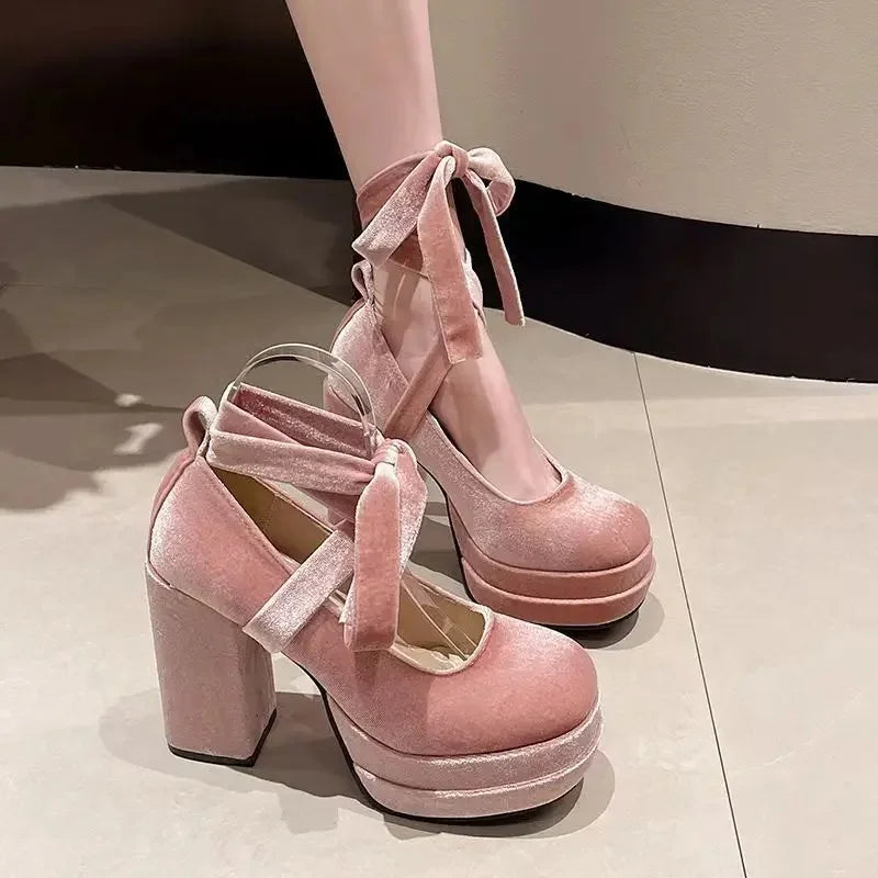 Retro Pink Mary Janes High Heels – French Thick Heel Wedding & Party Shoes for Women