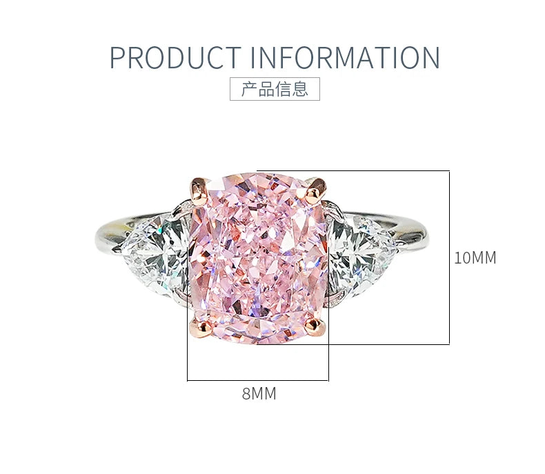 Luxury Pink Diamond Ice-Cut Ring – 925 Silver Radiant High Carbon Diamond Set