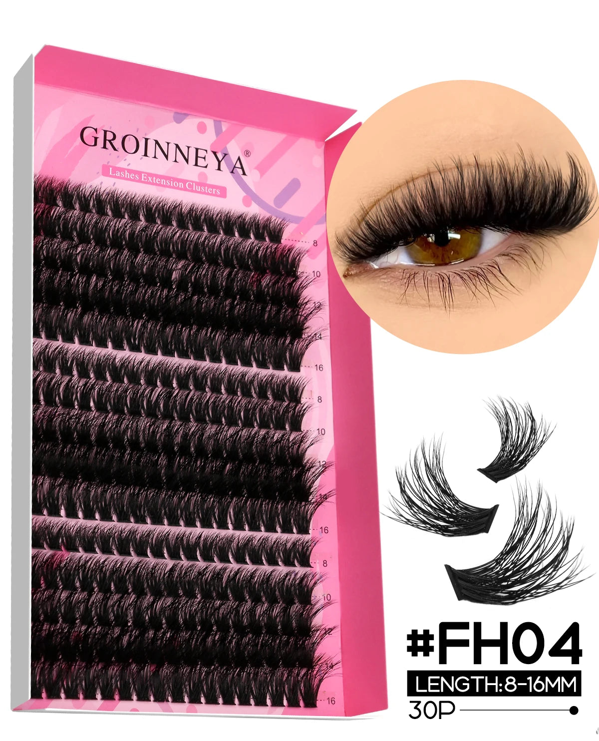 GROINNEYA DIY Lash Extension Kit – Individual Cluster Mix Lashes with Bond & Seal for At-Home Use