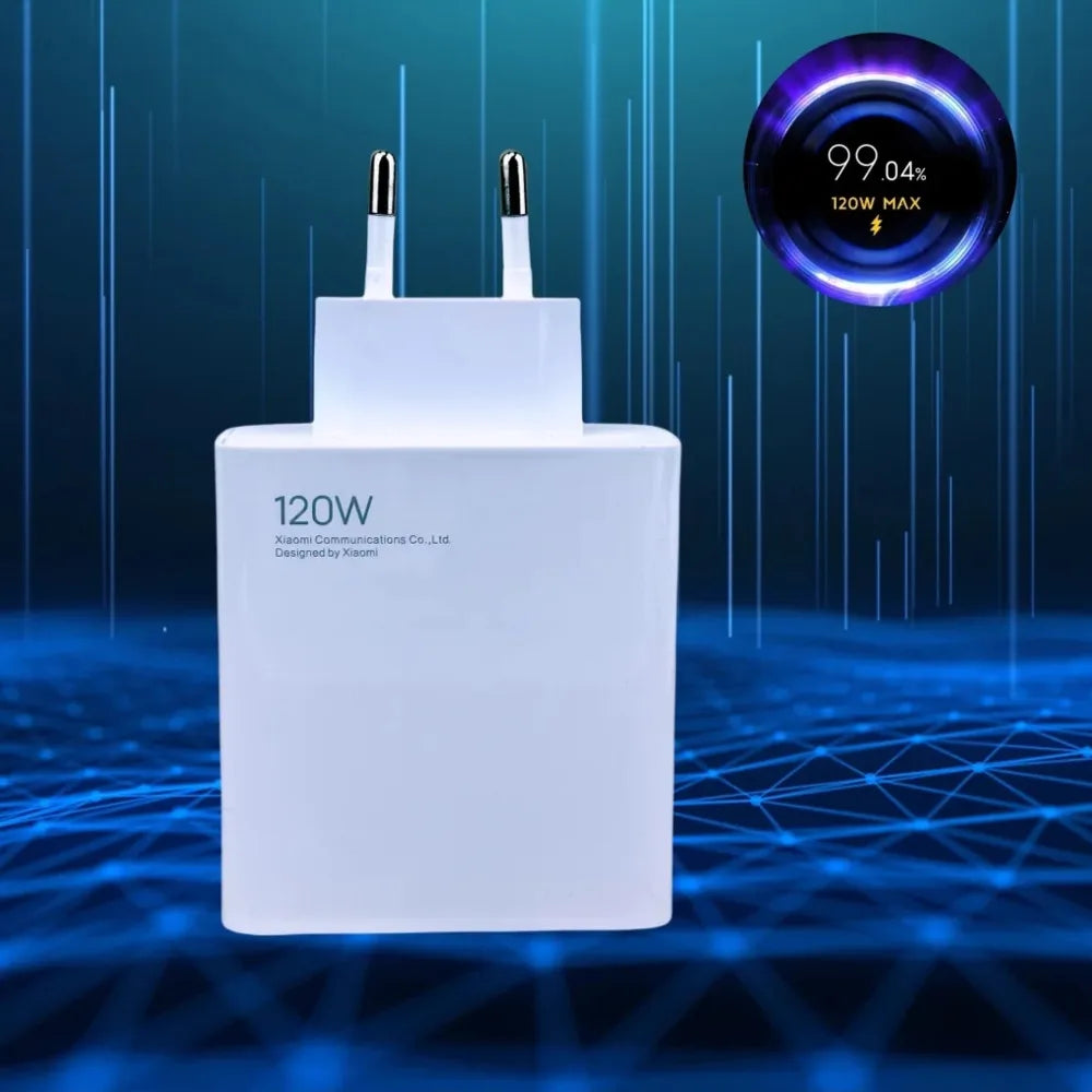 Xiaomi Original 120W Turbo Fast Charger – HyperCharge Adapter with USB-C Cable for Redmi & Mi Series (EU/US Plug)