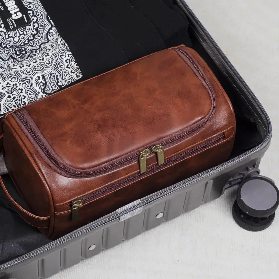 For Traveling Large Cosmetic Bag Leather Toiletry Bag for Men Women Dopp Kit Mens Hanging Toiletry Bag