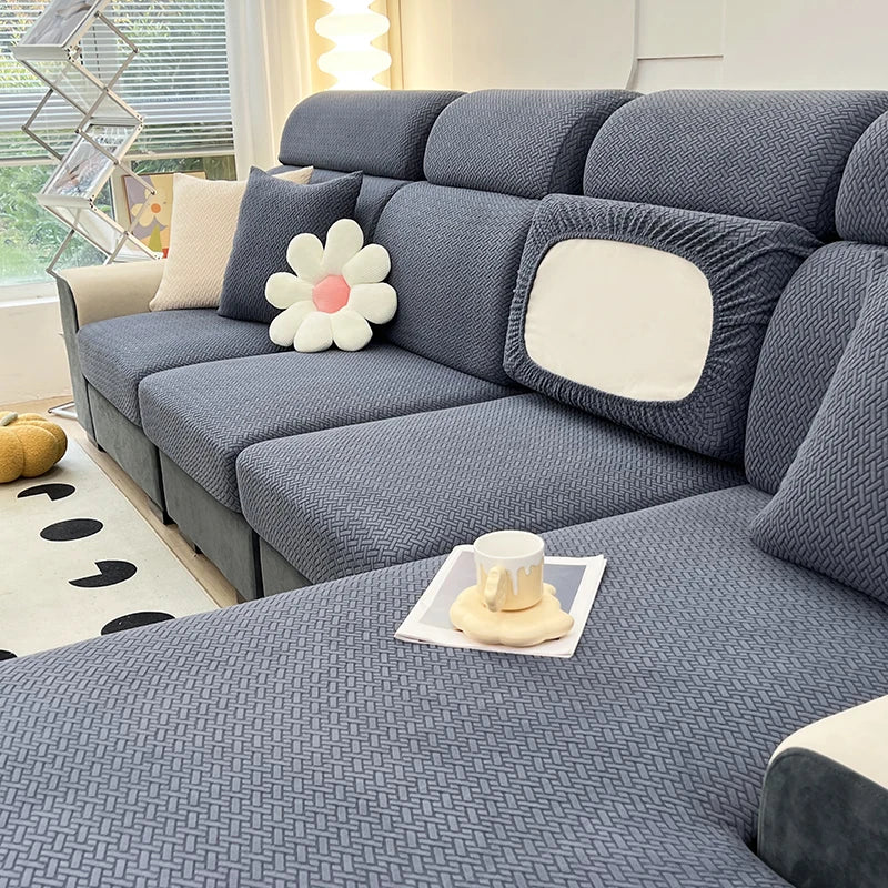 Jacquard Twill Elastic Sofa Slipcover – Stretch Furniture Protector for Home & Office Decor