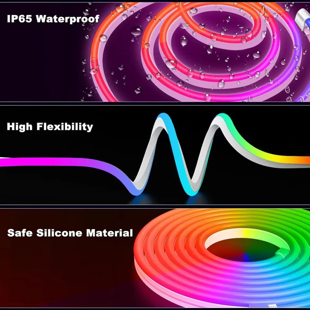 RGB LED Neon Rope Lights – Music Sync & App-Controlled Waterproof Flexible Lamp