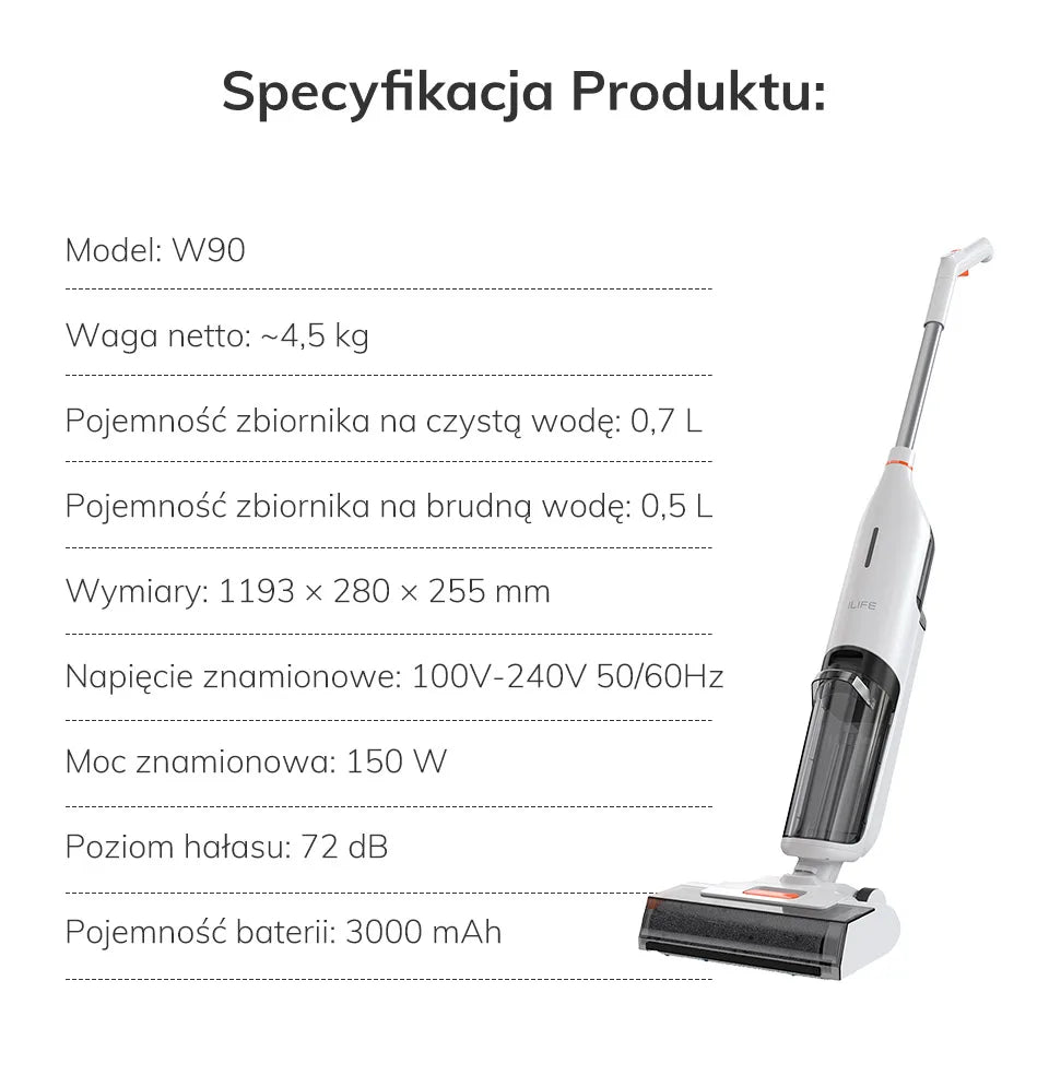 ILIFE W90 Cordless Wet & Dry Smart Vacuum Mop – 5500Pa Suction, 1-Min Self-Cleaning, Dual Water Tank