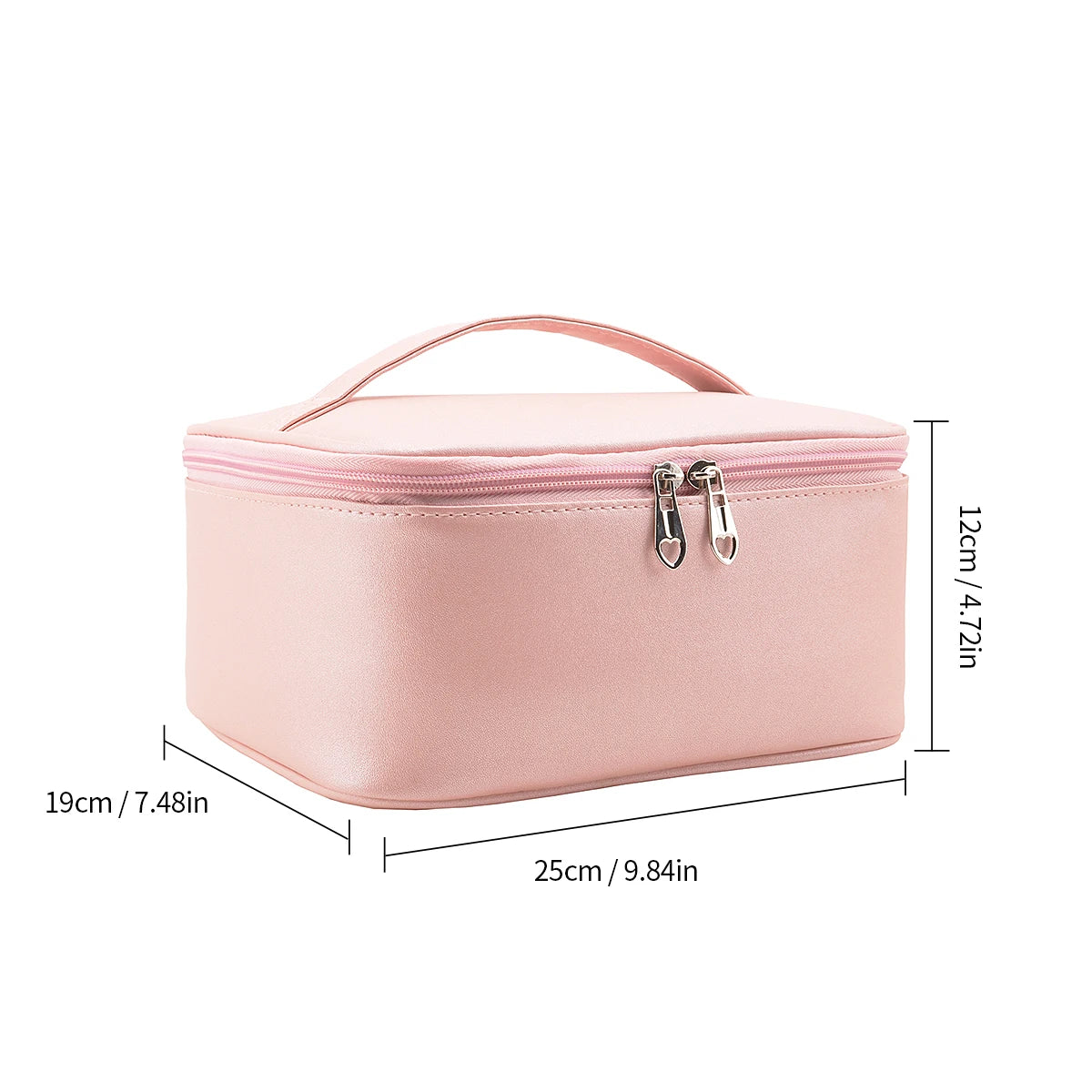 Pink Makeup Train Case – Travel Cosmetic Organizer with Adjustable Dividers