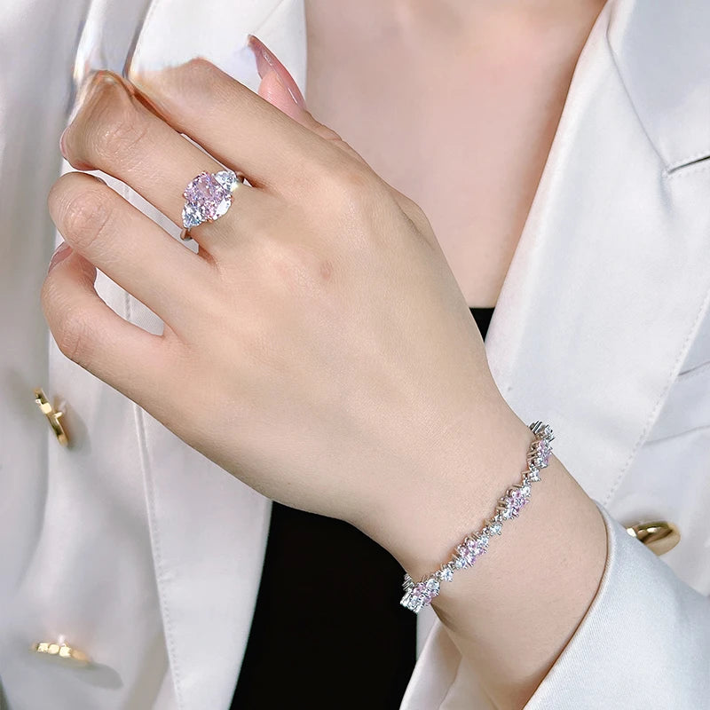 Luxury Pink Diamond Ice-Cut Ring – 925 Silver Radiant High Carbon Diamond Set