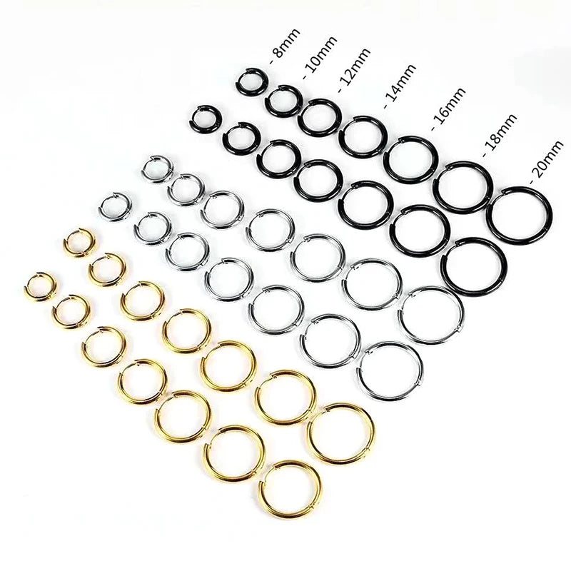 1 Pair Stainless Steel Round Hoop Earrings – 2.5mm Thick Hip-Hop Huggie Jewelry for Women