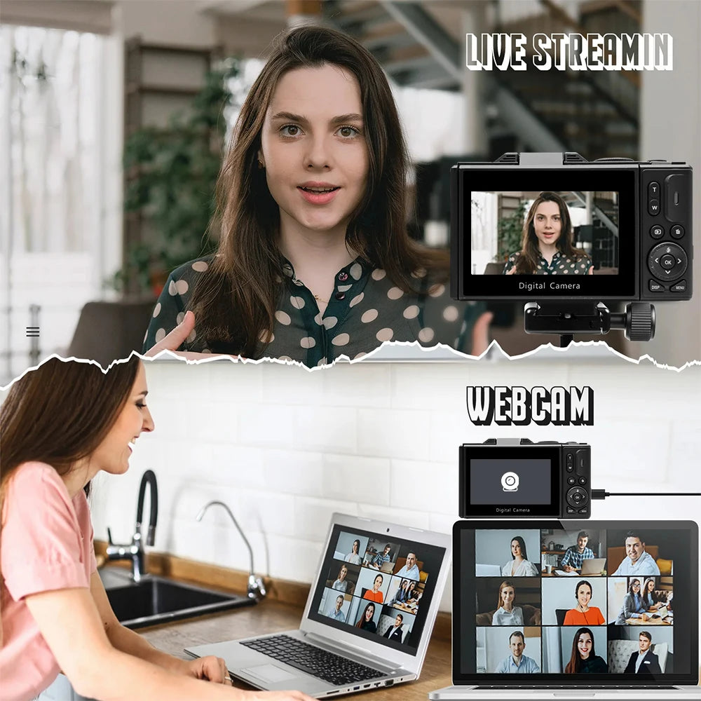 4K 64MP Digital Vlogging Camera – 18X Zoom Compact Photography Camera with 3” 180° Flip Screen & Flash