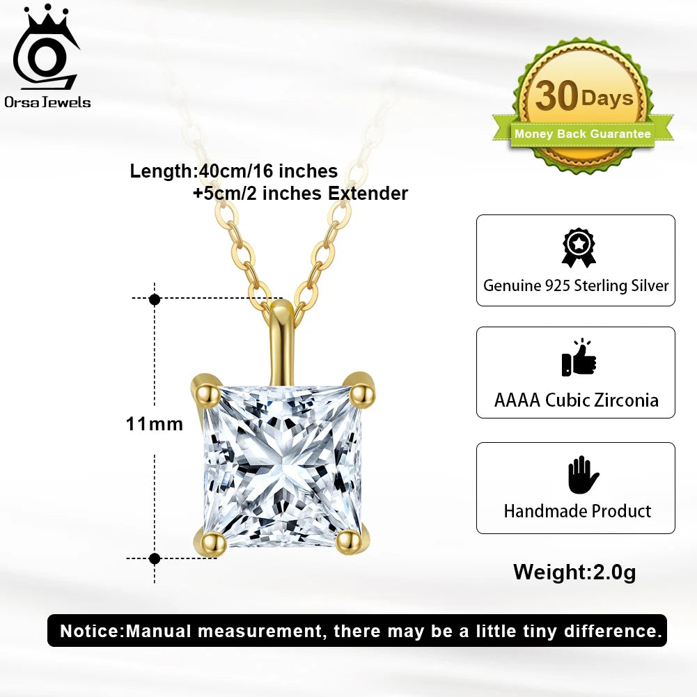 ORSA JEWELS 925 Sterling Silver Solitaire Cubic Zirconia Pendant Necklace – Classic Dainty Jewelry for Women