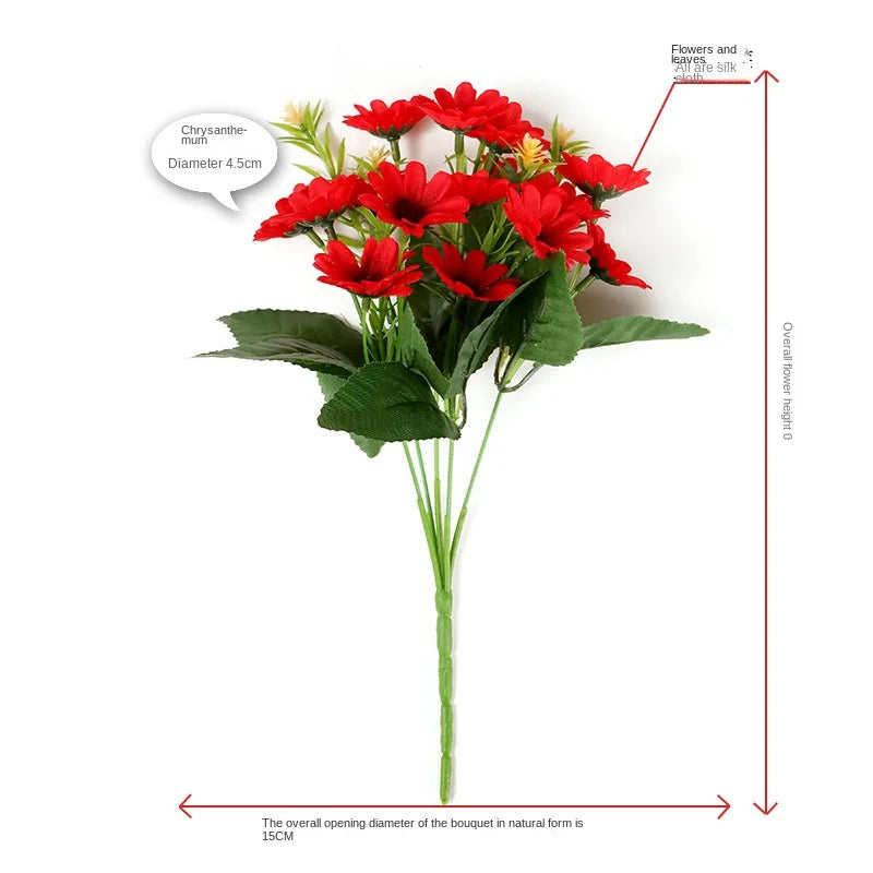 5 Fork 15-Head Artificial Daisy & Chamomile Flower Stems – Wedding & Home Party Decor