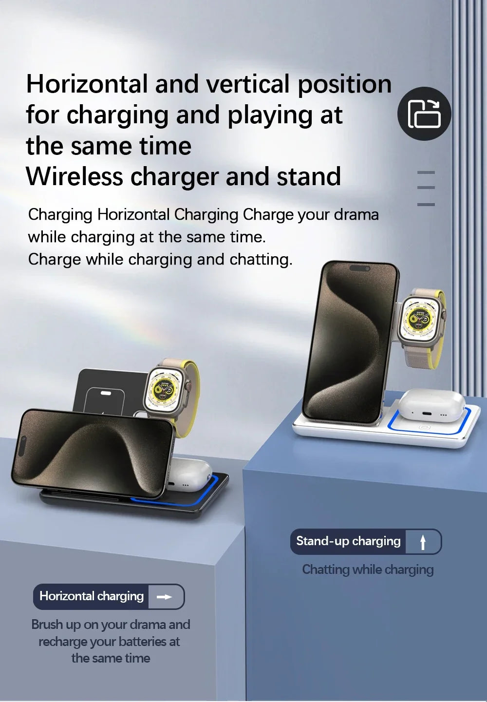 Foldable Wireless Charger Station for iPhone, Apple Watch & AirPods Fast Charging Dock