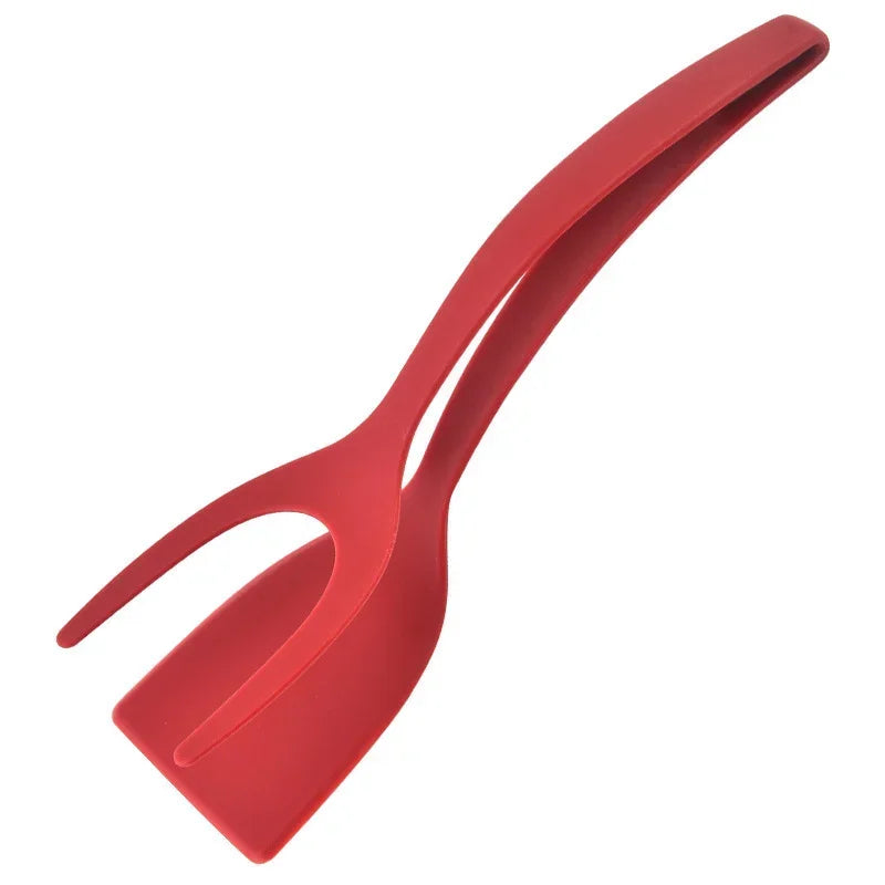 2-in-1 Silicone Egg Flipper Spatula Tongs Non-Stick Kitchen Tool