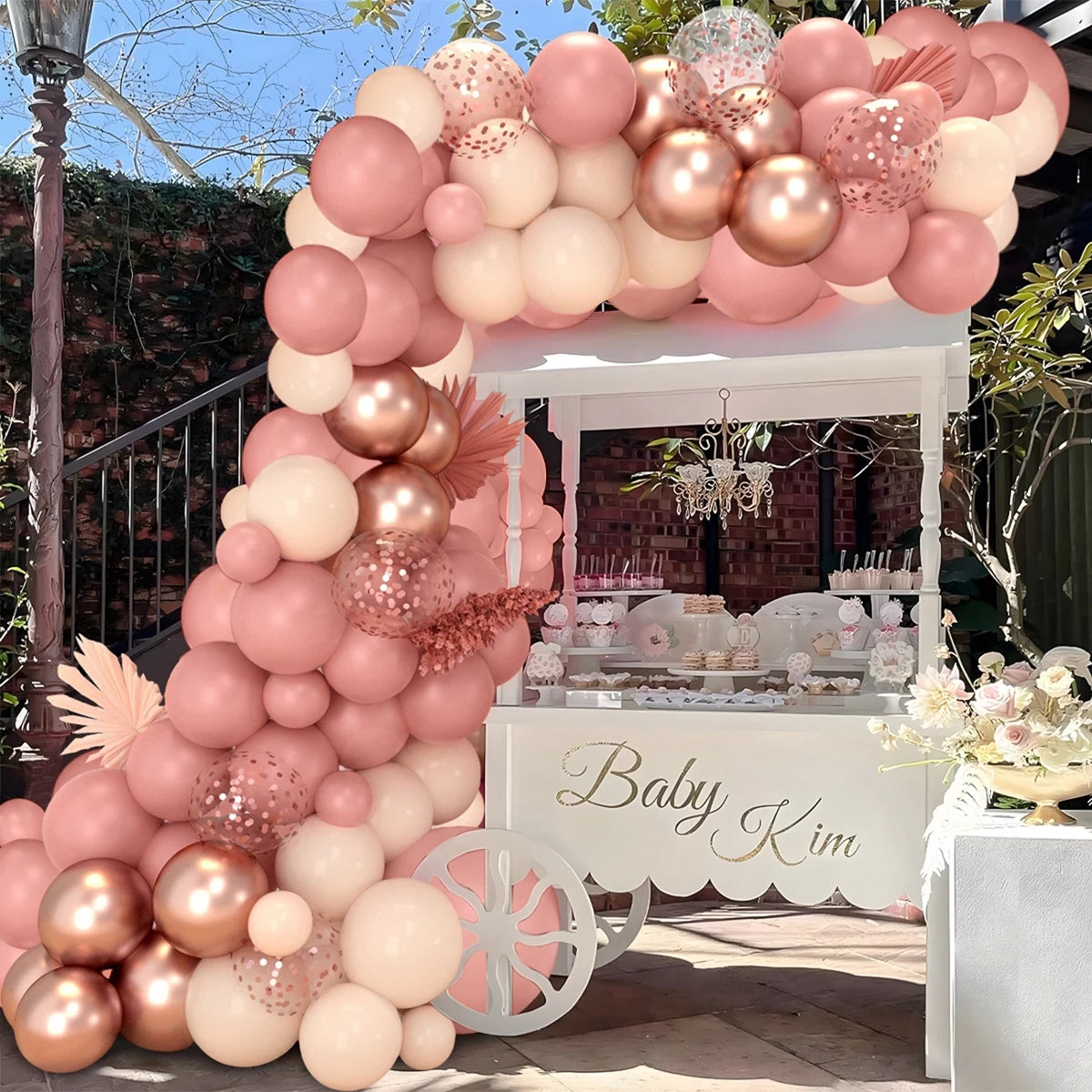 Pink Balloon Garland Kit – Retro Metallic Blush Champagne Gold Arch for Party & Wedding