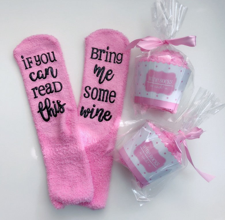 Funny Pink Wine Socks – Soft Letter-Printed Cozy Women’s Socks