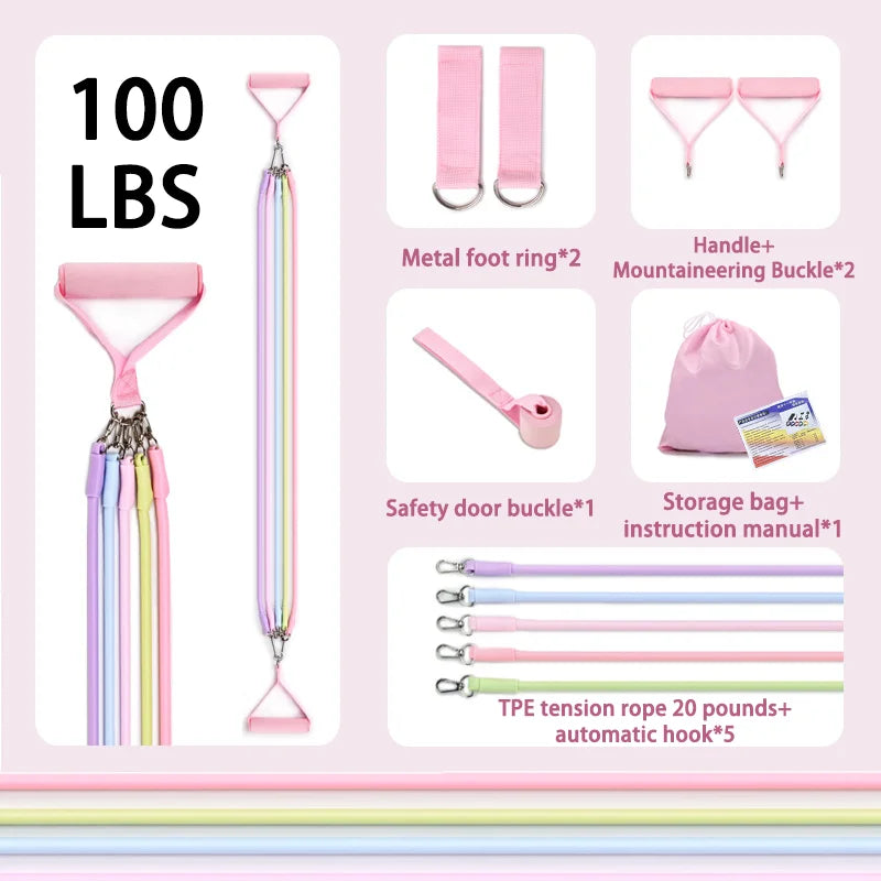 Macaron Color Tension Rope Fitness Set – Elastic Resistance Bands for Home Workouts