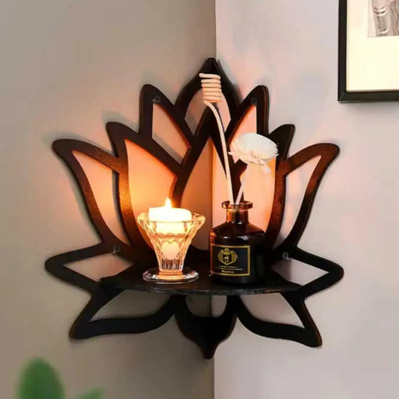 Wooden Lotus Hollow Shelf – Wall-Mounted Aromatherapy Organizer & Candle Holder