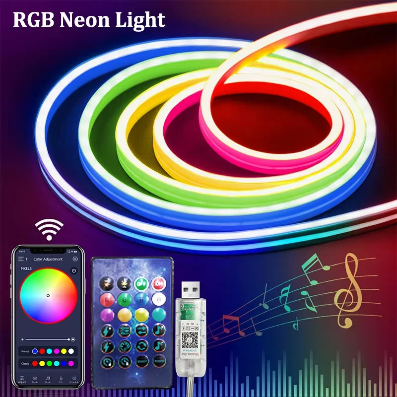 RGB LED Neon Rope Lights – Music Sync & App-Controlled Waterproof Flexible Lamp