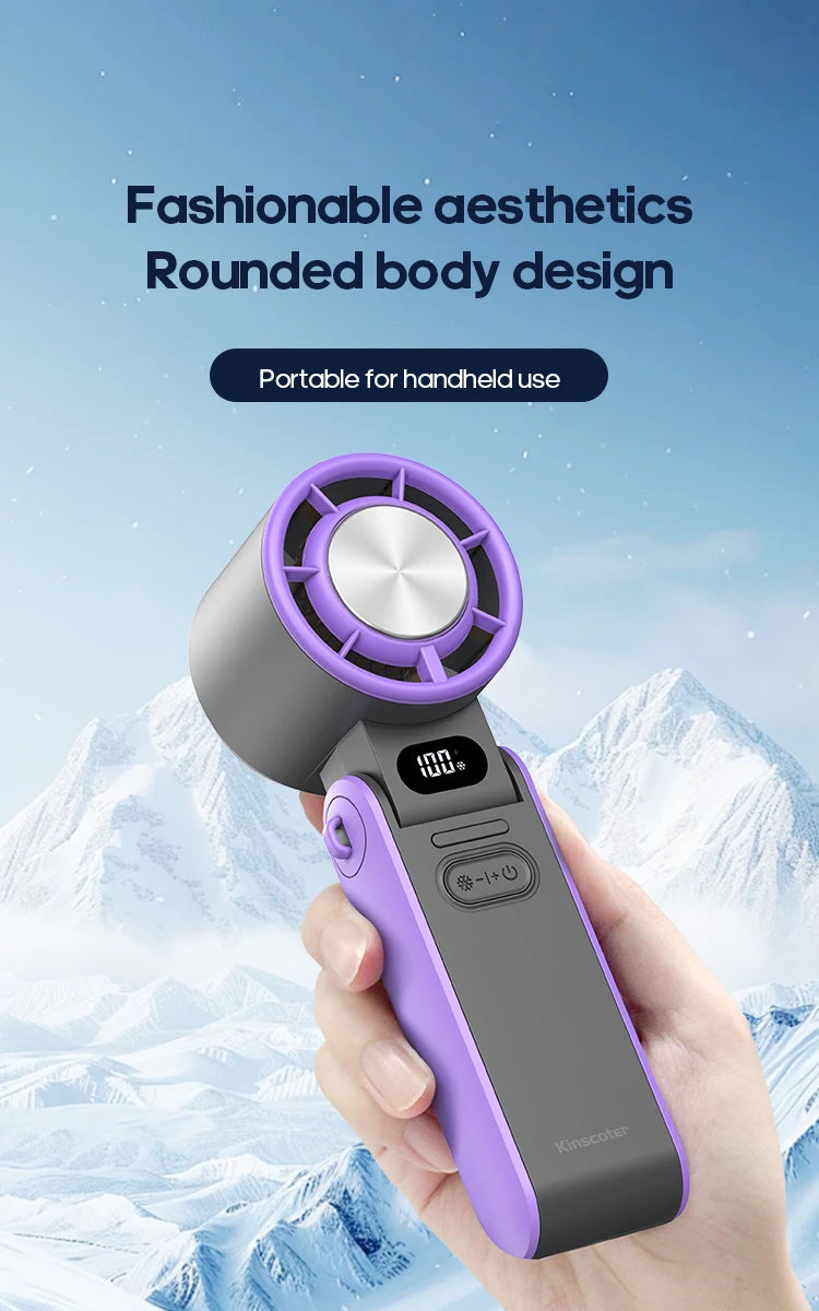 KINSCOTER Portable Air Cooling Turbo Fan 3600mAh 100 Wind Speeds Adjustable Outdoor Foldable Student Handheld Fan with Lanyard