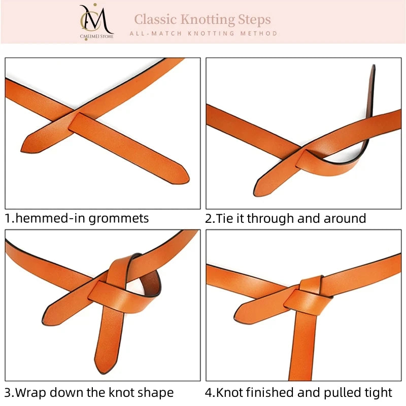 Cowhide Leather Ladies Belt – Soft Genuine Leather Knotted Strap Corset Belt, Gothic Retro Luxury Designer