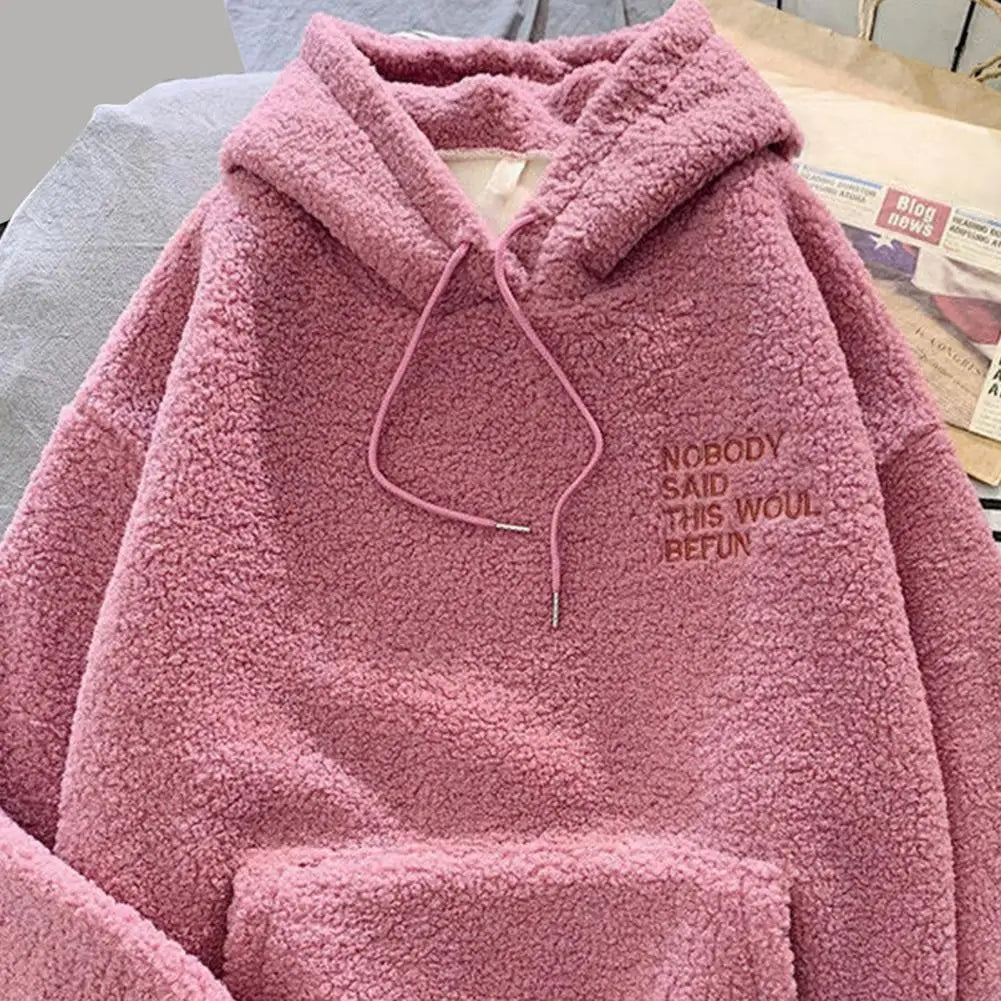 Pink Hooded Harajuku Sweatshirt – Autumn/Winter Fleece Pullover for Women
