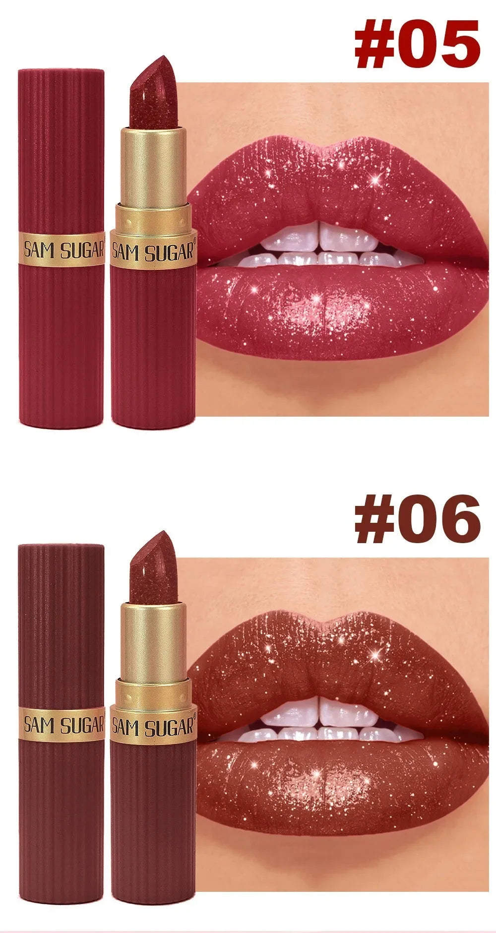 Nude Pink Metallic Glitter Lipstick – Long-Lasting Waterproof Shimmery Lip Gloss