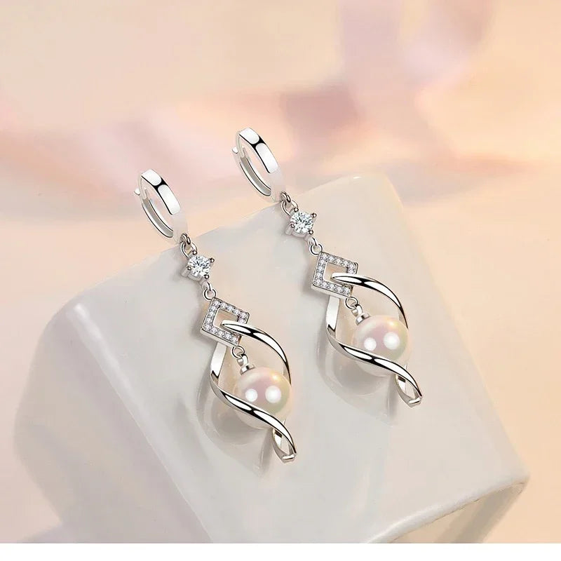 925 Sterling Silver Pearl & Crystal Zirconia Earrings – Gorgeous Wedding & Party Jewelry for Women