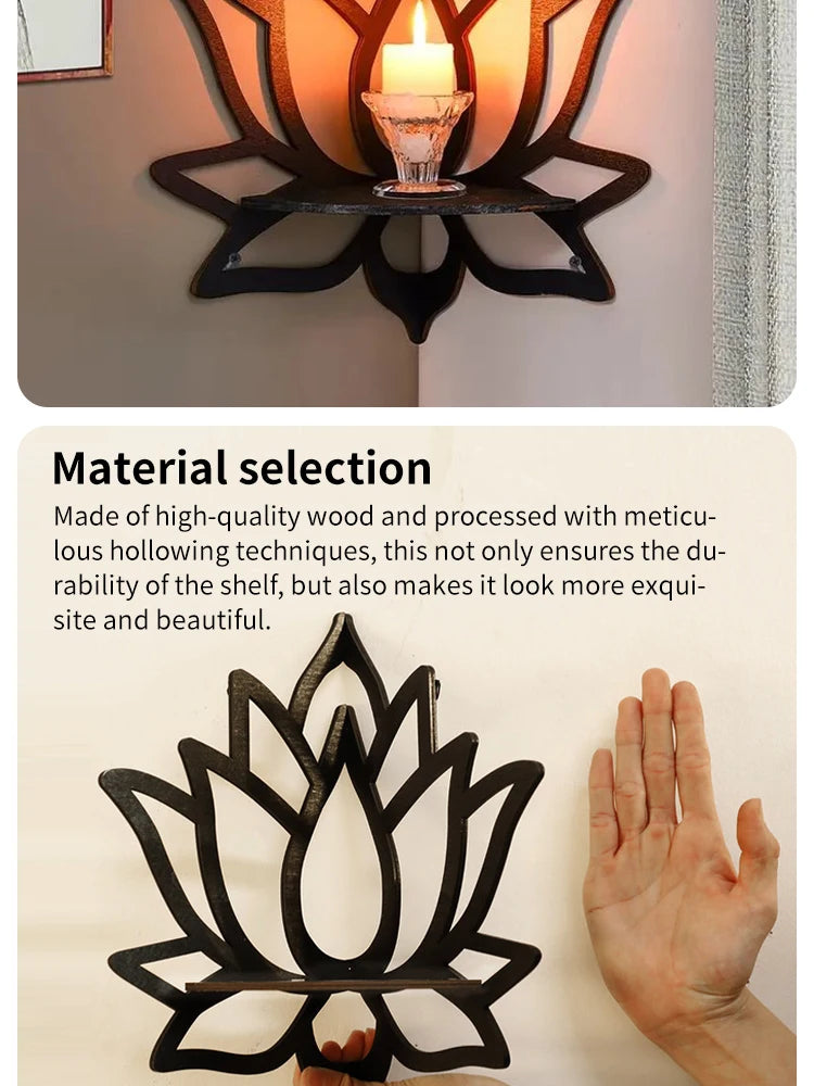Wooden Lotus Hollow Shelf – Wall-Mounted Aromatherapy Organizer & Candle Holder