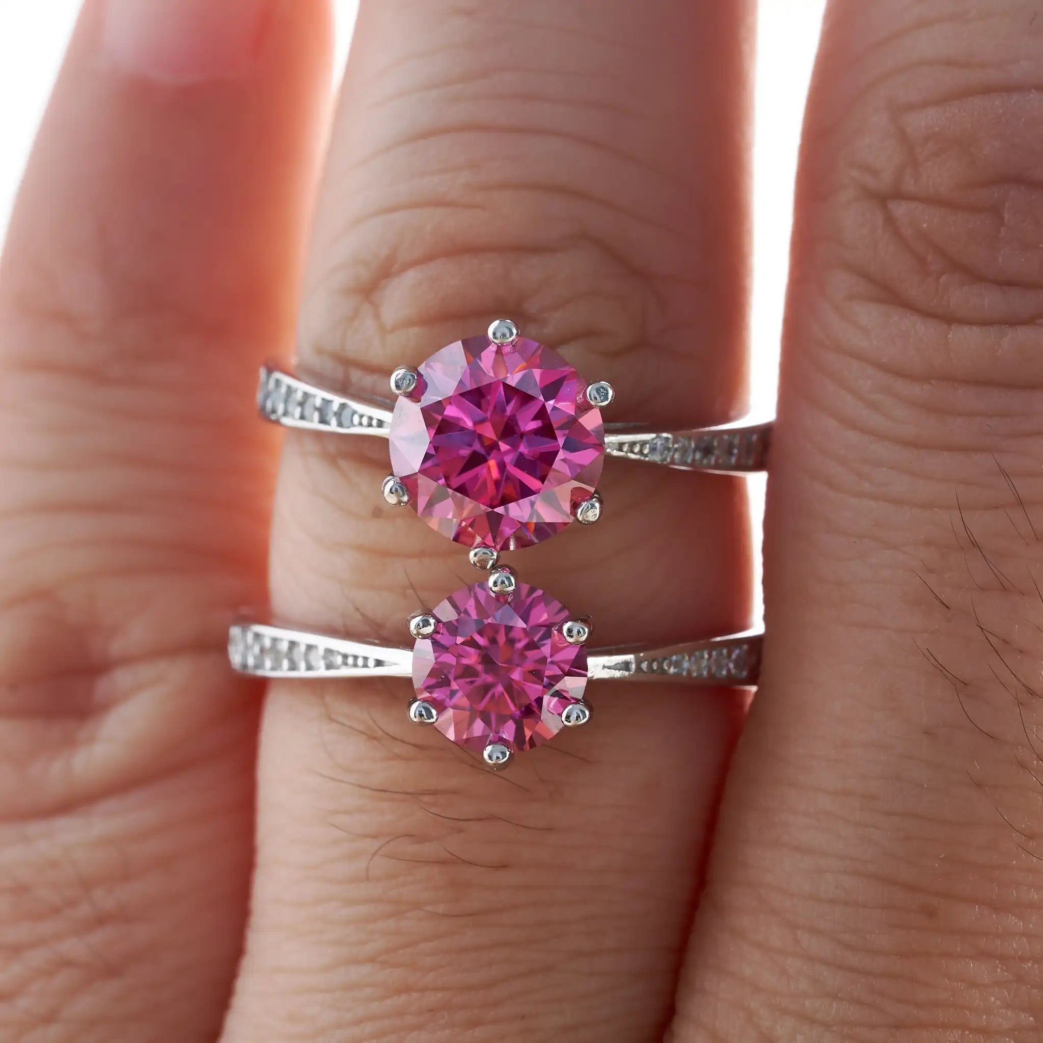 1/2/3 Carat Pink Moissanite Ring – 925 Sterling Silver Diamond-Test Wedding Band
