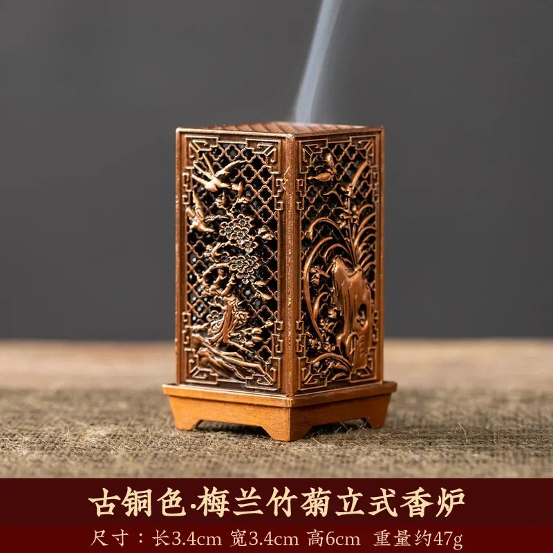 Square Xiangyun Alloy Incense Burner – Chinese Plum Vertical Aromatherapy Holder for Home Décor