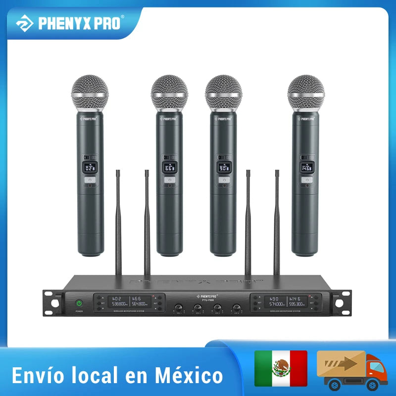 Phenyx Pro PTU-7000 4-Mic UHF Wireless System with Auto Scan & Frequency Selection
