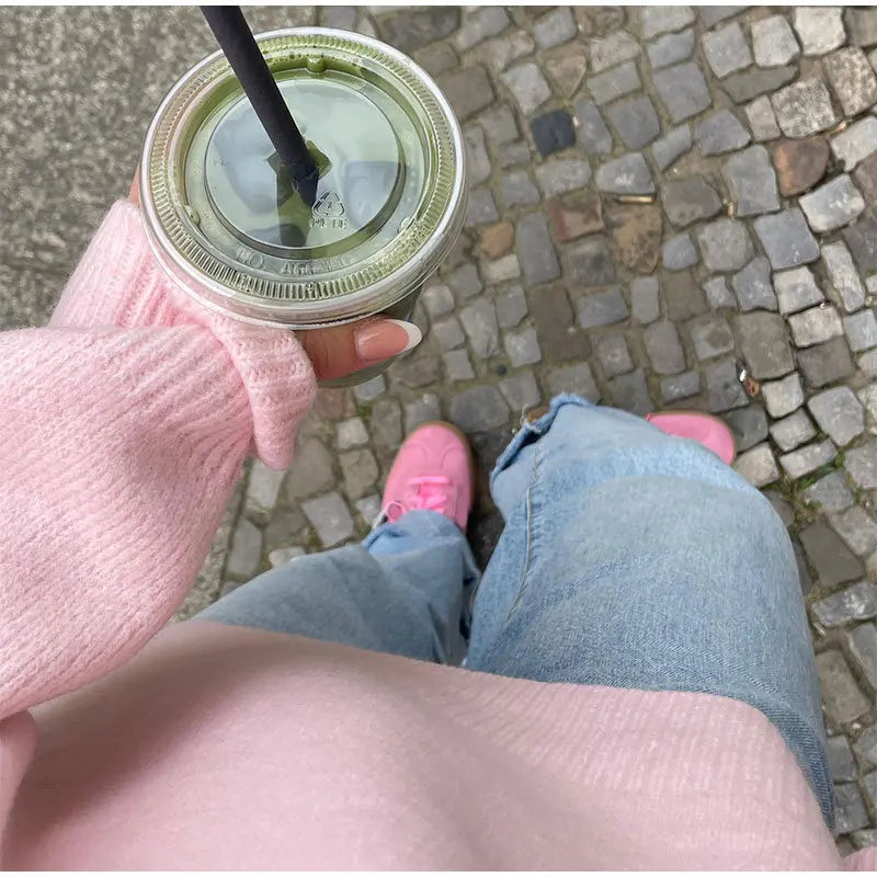 Tossy Pink Knit Sweater – Y2K Patchwork Loose Pullover for Women