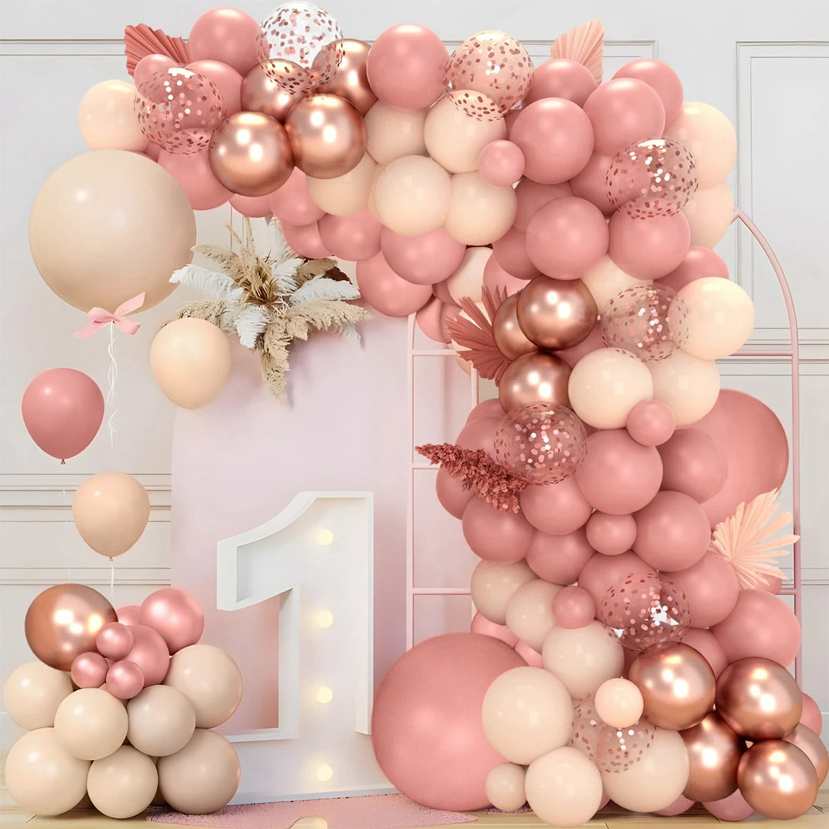 Pink Balloon Garland Kit – Retro Metallic Blush Champagne Gold Arch for Party & Wedding