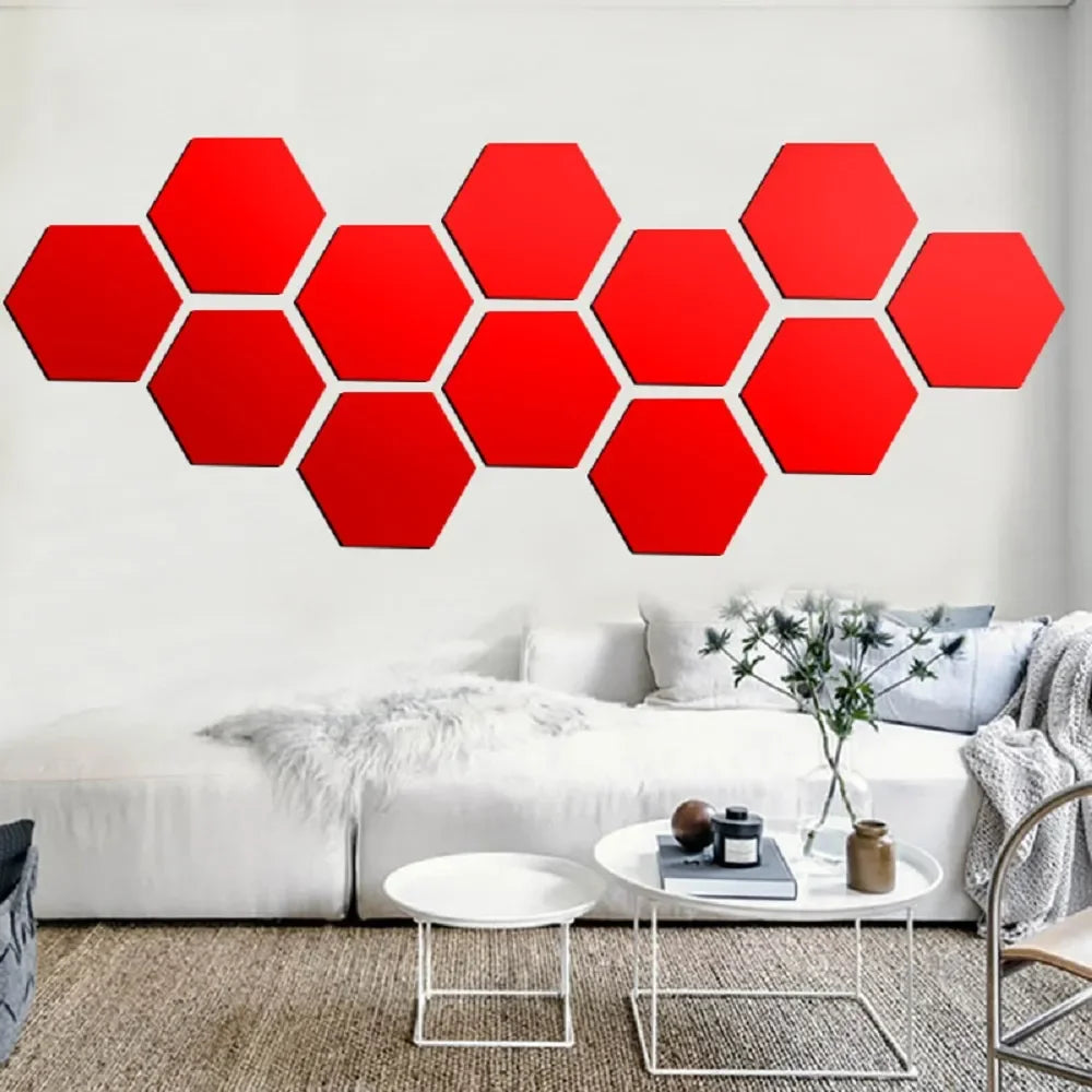 6/12pcs 3D Hexagon Mirror Wall Stickers – Rose Gold DIY Home & TV Background Decor