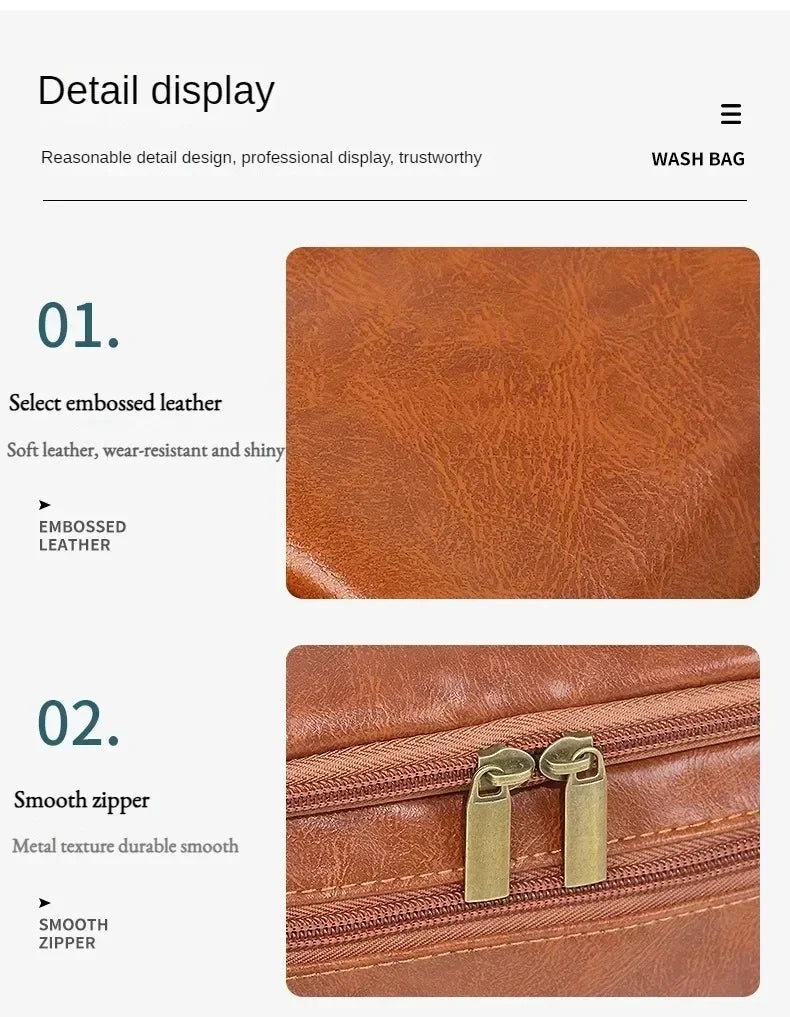 For Traveling Large Cosmetic Bag Leather Toiletry Bag for Men Women Dopp Kit Mens Hanging Toiletry Bag