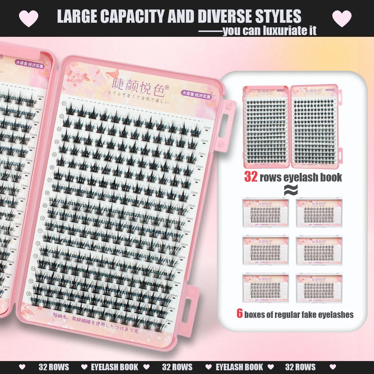32 Rows Large Capacity Eyelash Extensions Professional Individual Cluster DIY Natural False Lashes