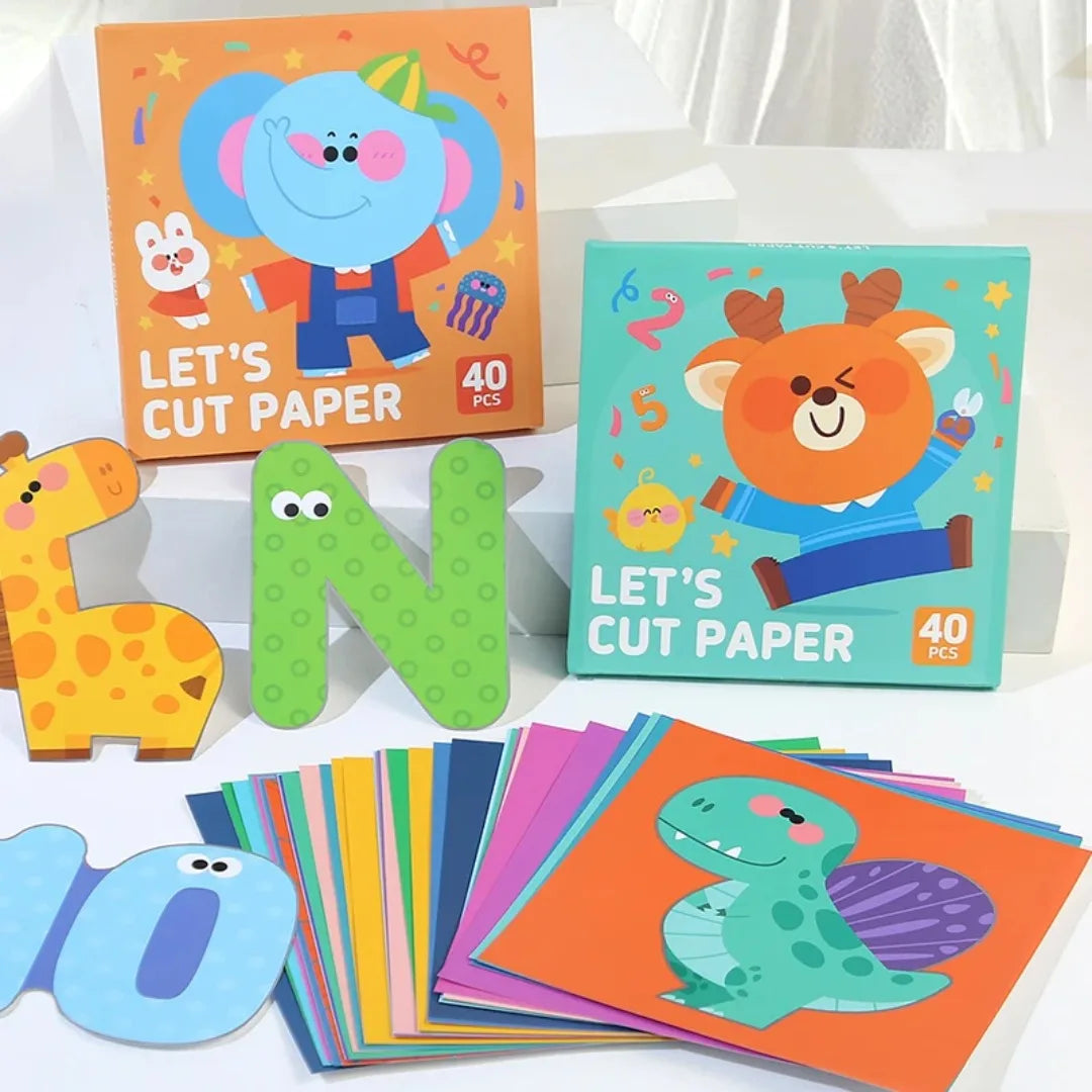 40Pcs Kids Origami & Paper-Cut Craft Set – Cartoon Animal Educational Art Toy for Early Learning