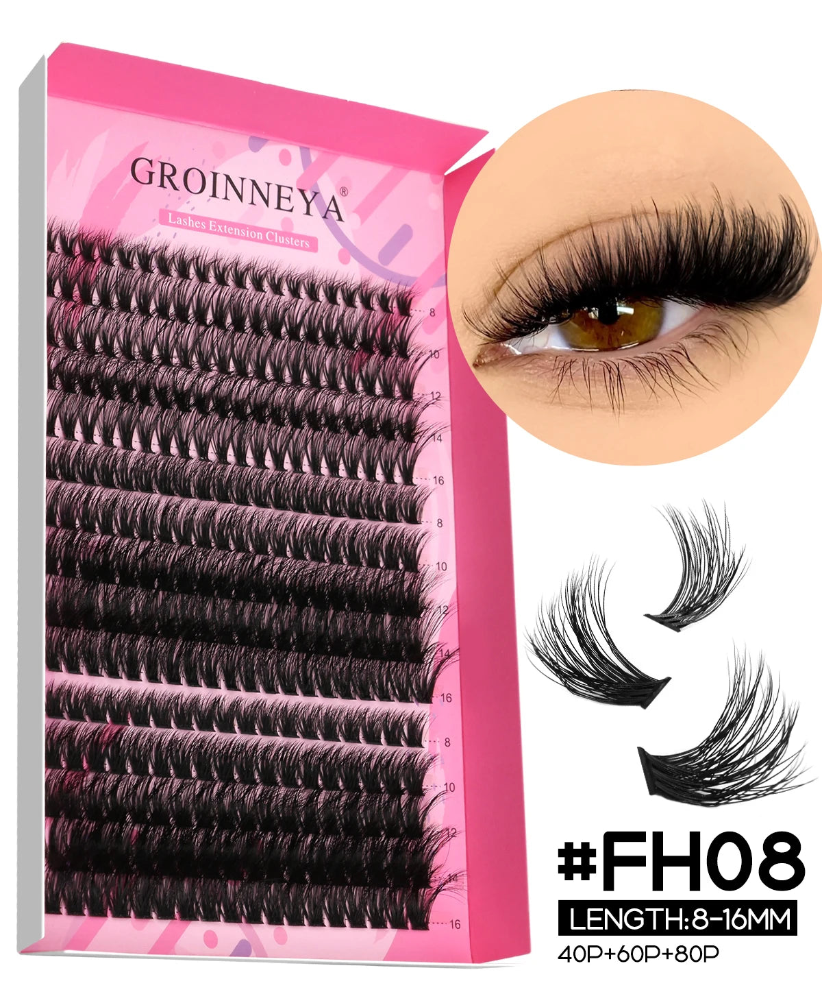 GROINNEYA DIY Lash Extension Kit – Individual Cluster Mix Lashes with Bond & Seal for At-Home Use