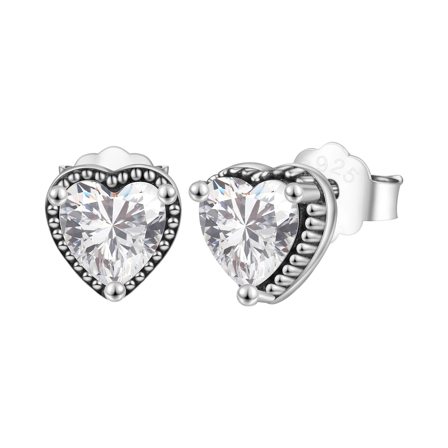 925 Sterling Silver Pink Heart Bow Stud Earrings – Elegant Gift for Women